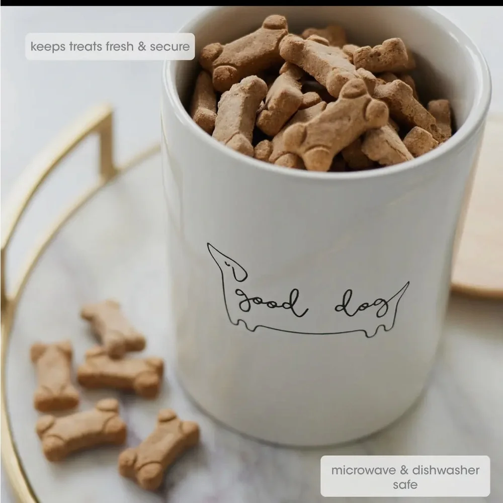 White Ceramic Dog Treat Jar with Wooden Lid